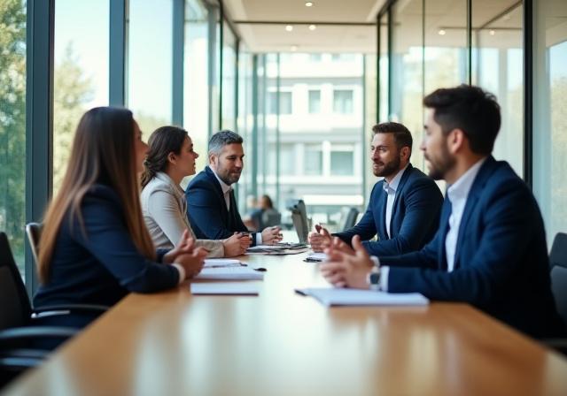 Profesionales en reuni\u00f3n corporativa de cumplimiento